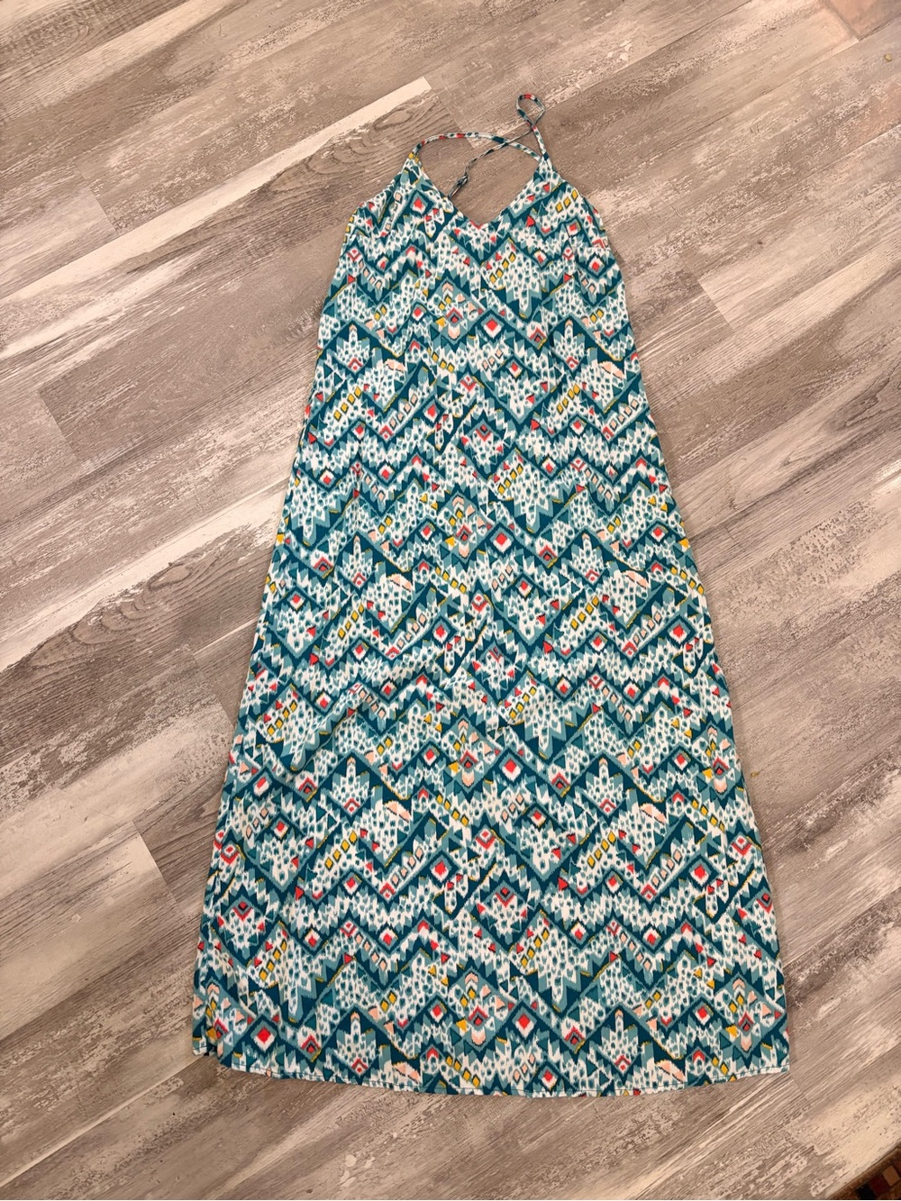 Spaghetti strap Teal Patterned Maxi Dress